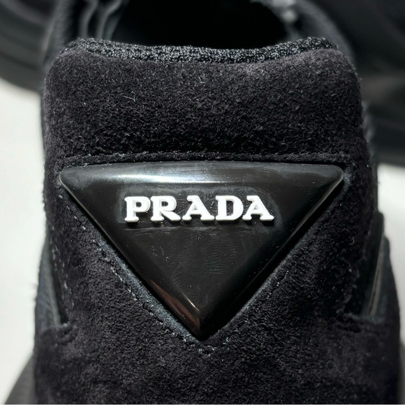 NEW PRADA Brushed Leather Sneaker Black Mens Size 8 - Picture 9 of 10